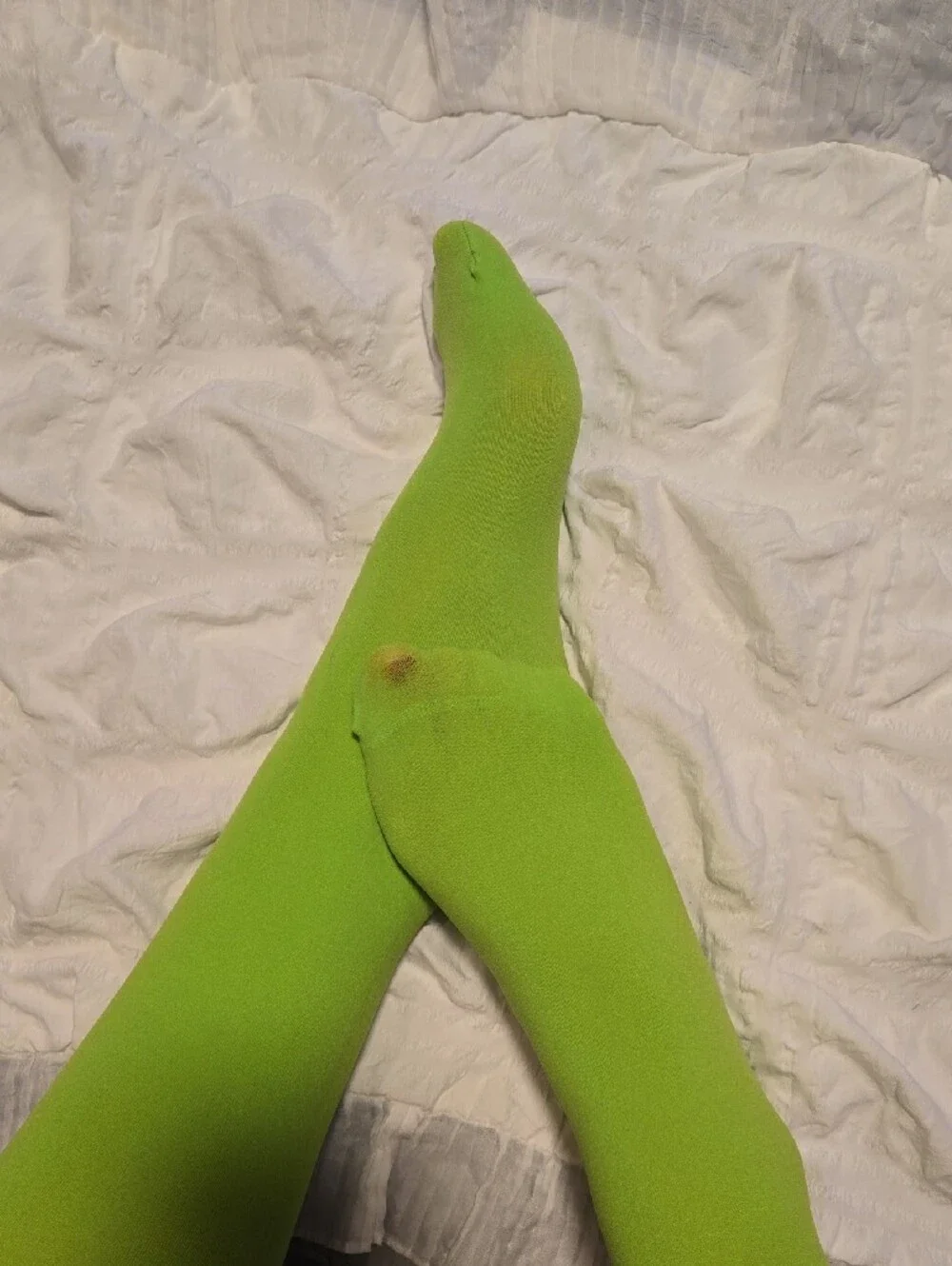 Bright Lime Green Opaque Nylons Knee High Tights